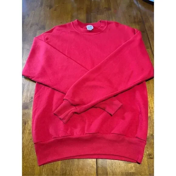 Vintage JERZEES Blank Solid Red 1980s Mens Sz Medium USA Crewneck Sweater GUC - Picture 1 of 6